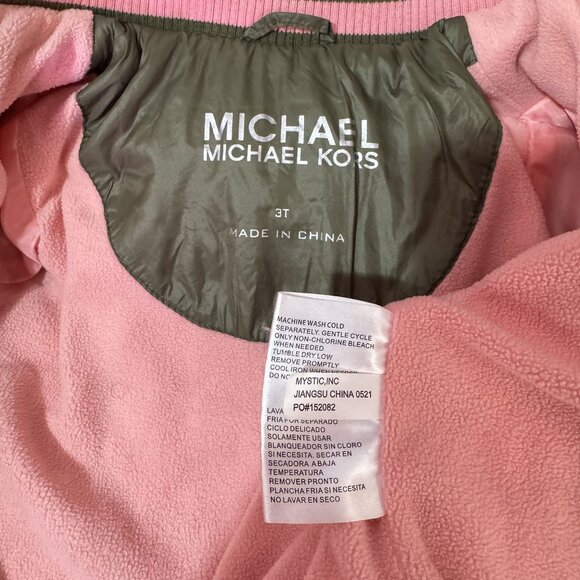 Michael Michael Kors Girls Olive Green & Pink Hoodie  Puffer Jacket Size 3T - Picture 6 of 6